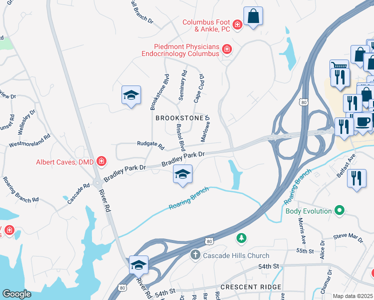 map of restaurants, bars, coffee shops, grocery stores, and more near 816 Rudgate Road in Columbus