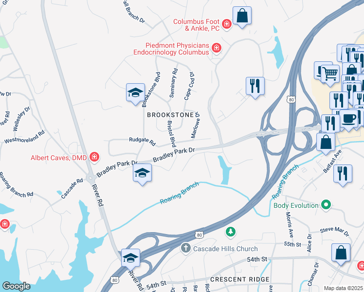 map of restaurants, bars, coffee shops, grocery stores, and more near 816 Rudgate Road in Columbus