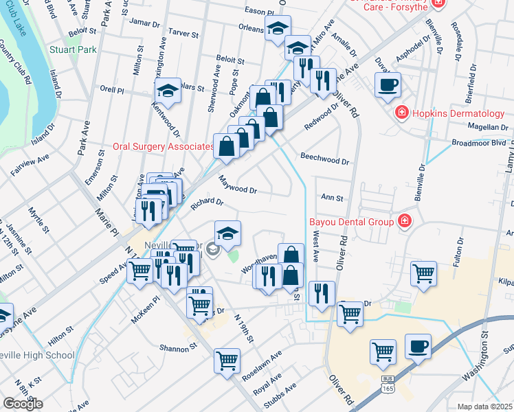 map of restaurants, bars, coffee shops, grocery stores, and more near 2005 Richard Dr in Monroe