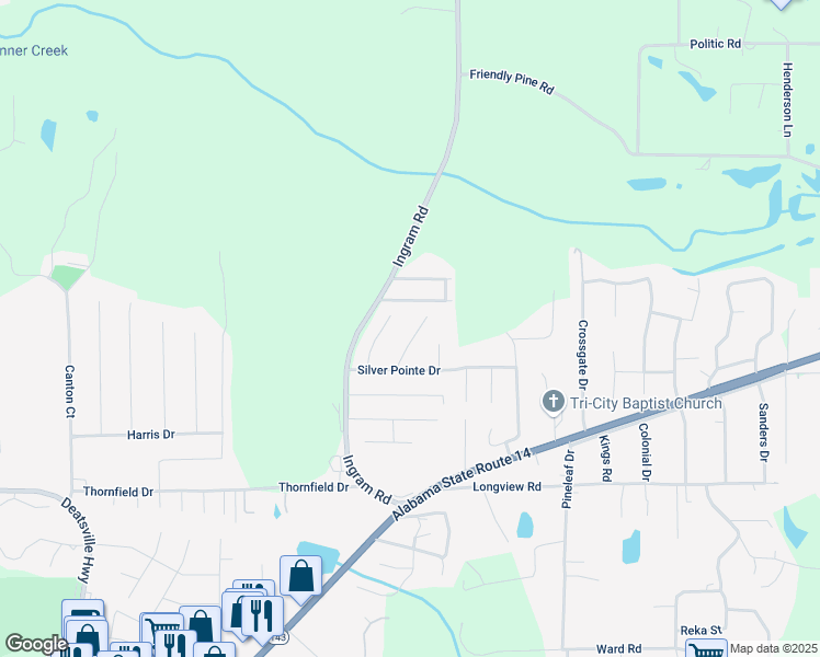 map of restaurants, bars, coffee shops, grocery stores, and more near 95 Clearview Lane in Elmore