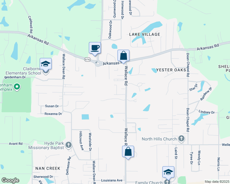 map of restaurants, bars, coffee shops, grocery stores, and more near 102 Wellington Place in West Monroe