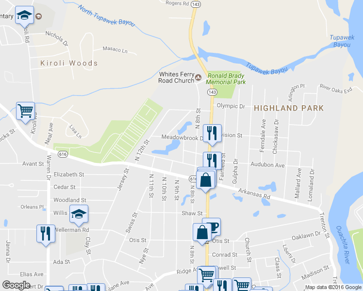 map of restaurants, bars, coffee shops, grocery stores, and more near 2902 N 9th St in West Monroe