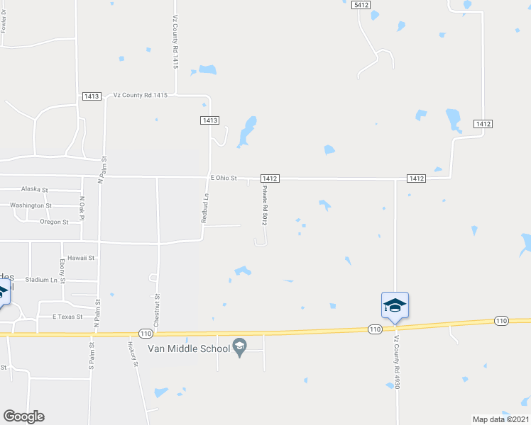 map of restaurants, bars, coffee shops, grocery stores, and more near Private Road 5012 in Van