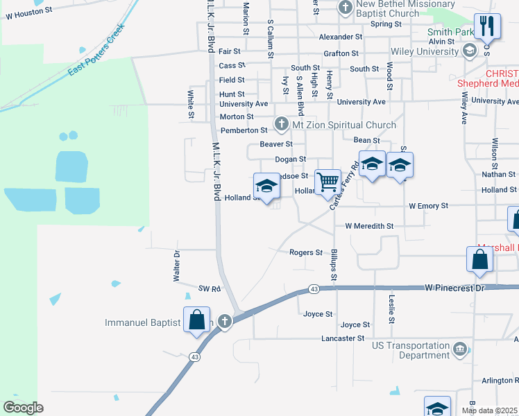 map of restaurants, bars, coffee shops, grocery stores, and more near 2302 Holland Street in Marshall