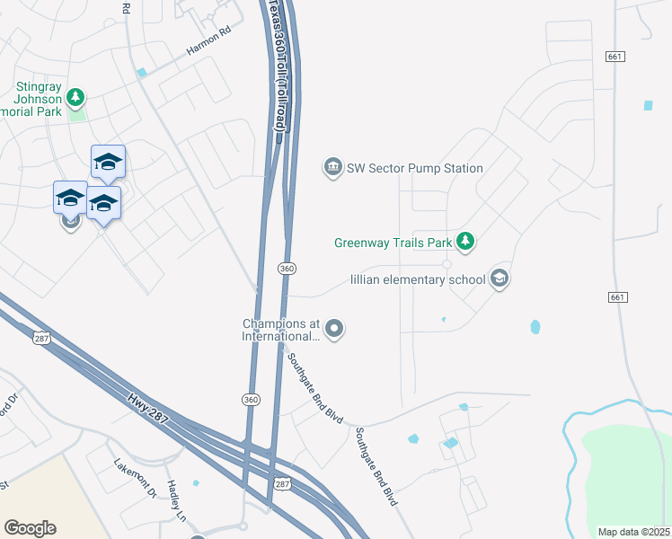 map of restaurants, bars, coffee shops, grocery stores, and more near Highway 360 in Midlothian
