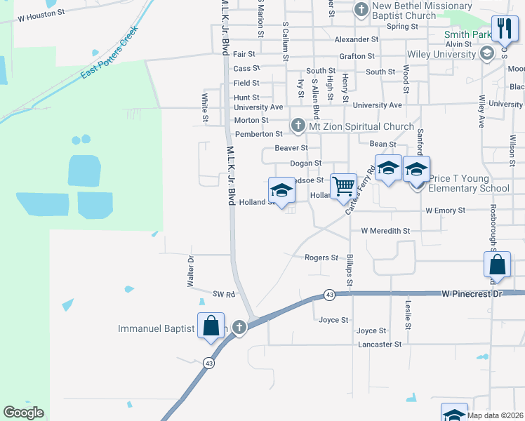 map of restaurants, bars, coffee shops, grocery stores, and more near 2503 Holland Street in Marshall