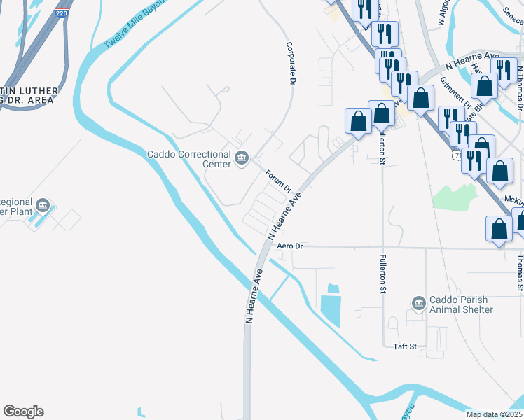 map of restaurants, bars, coffee shops, grocery stores, and more near 2140 Norrth Hearne Avenue in Shreveport