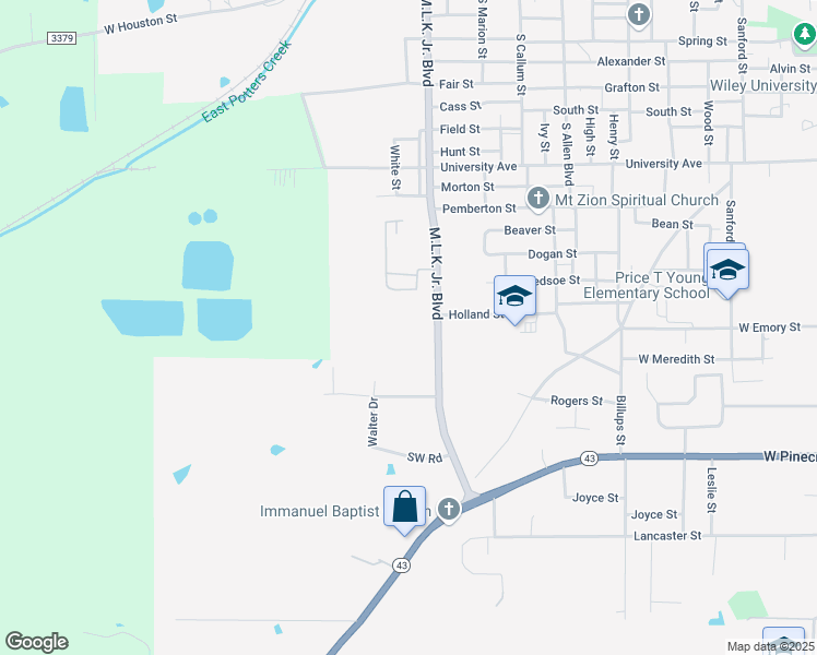 map of restaurants, bars, coffee shops, grocery stores, and more near 1603 Martin Luther King Jr. Boulevard in Marshall
