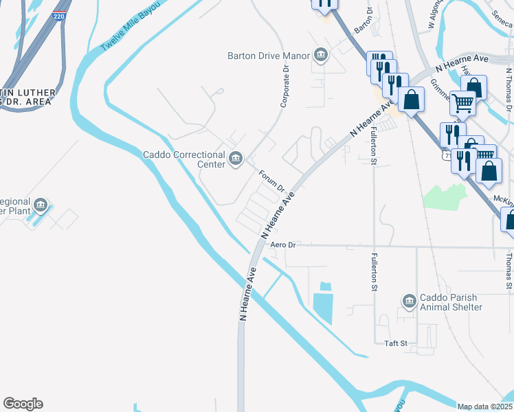 map of restaurants, bars, coffee shops, grocery stores, and more near 2130 North Hearne Avenue in Shreveport