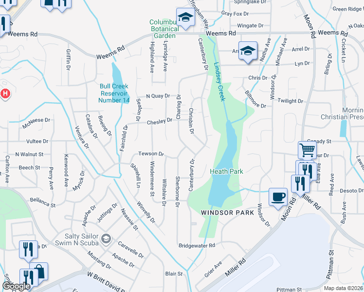 map of restaurants, bars, coffee shops, grocery stores, and more near 5963 Sherborne Drive in Columbus