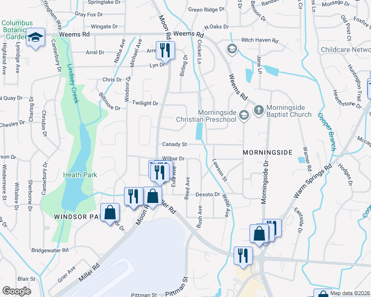 map of restaurants, bars, coffee shops, grocery stores, and more near 4119 Canady Street in Columbus