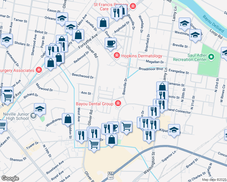 map of restaurants, bars, coffee shops, grocery stores, and more near 1800-1898 Toulouse Cir in Monroe