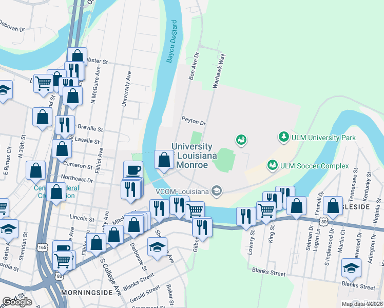 map of restaurants, bars, coffee shops, grocery stores, and more near 700 University Avenue in Monroe