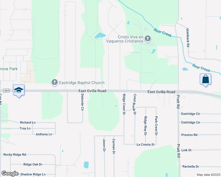 map of restaurants, bars, coffee shops, grocery stores, and more near 102 Mabry Lane in Red Oak