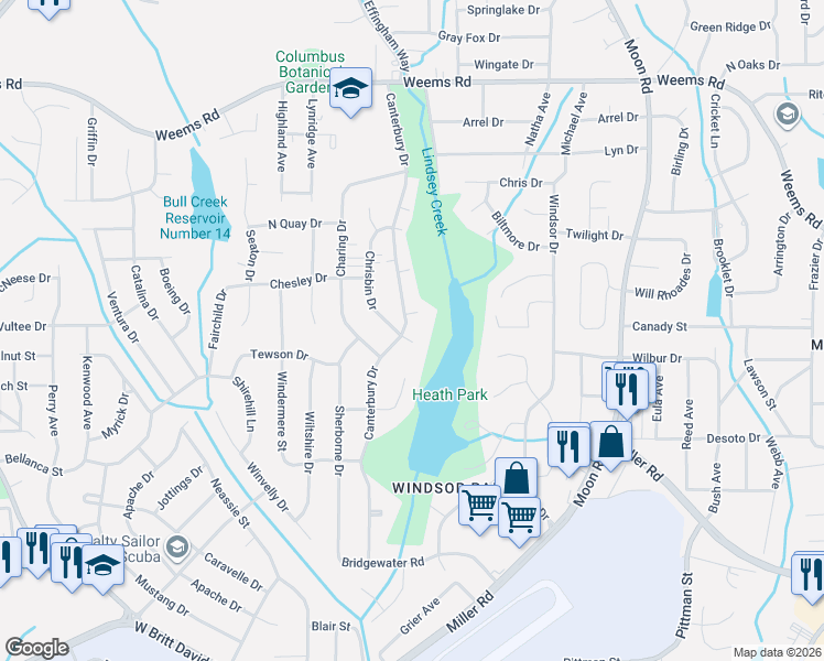 map of restaurants, bars, coffee shops, grocery stores, and more near 4 Canterbury Court in Columbus