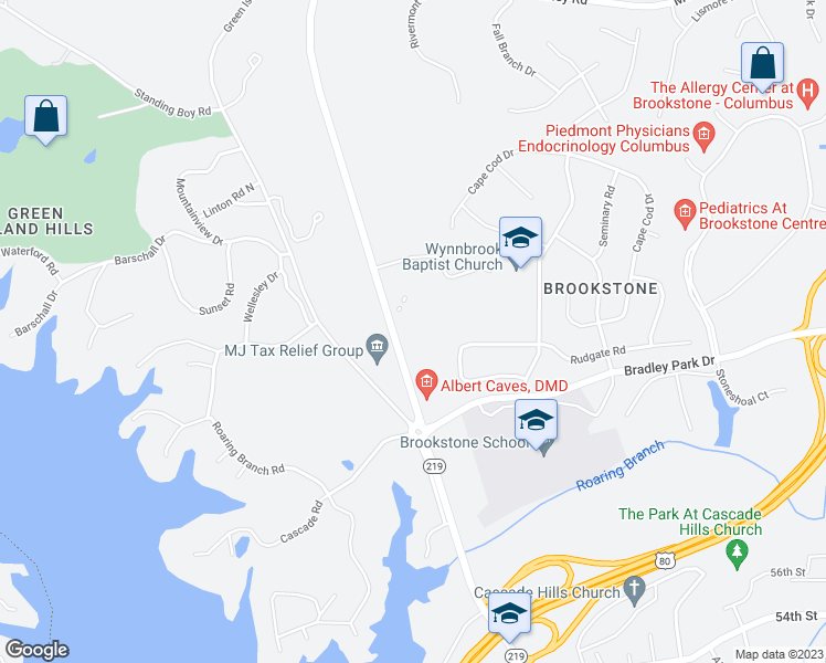 map of restaurants, bars, coffee shops, grocery stores, and more near 6000 River Road in Columbus
