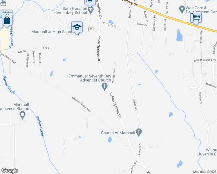 map of restaurants, bars, coffee shops, grocery stores, and more near 700 Navajo Trail in Marshall