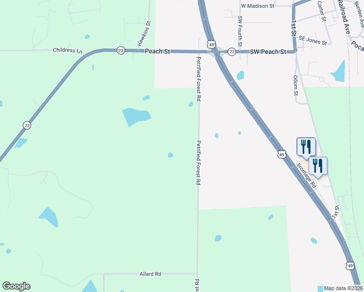 map of restaurants, bars, coffee shops, grocery stores, and more near 674 Petrified Forest Road in Flora