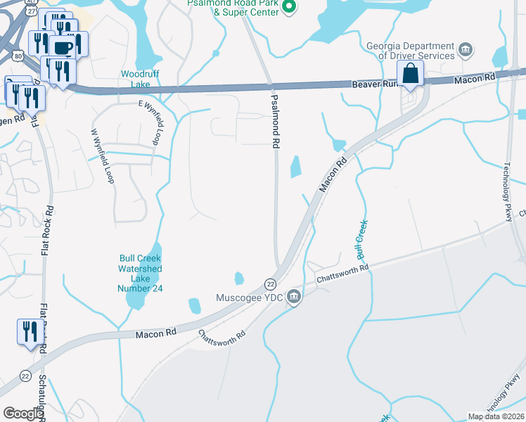 map of restaurants, bars, coffee shops, grocery stores, and more near 6051 Psalmond Road in Columbus
