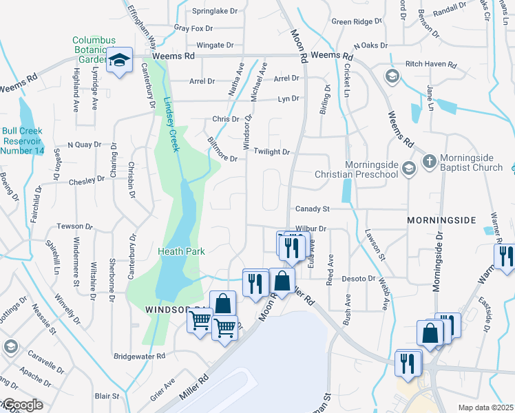 map of restaurants, bars, coffee shops, grocery stores, and more near 6156 Candlestick Loop in Columbus