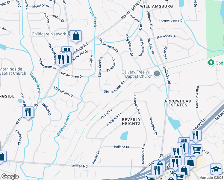 map of restaurants, bars, coffee shops, grocery stores, and more near 5402 Colony Drive in Columbus