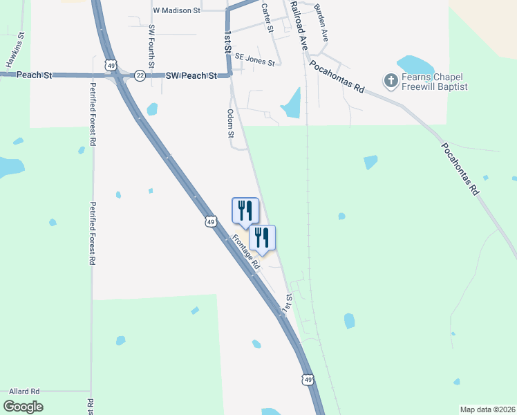 map of restaurants, bars, coffee shops, grocery stores, and more near 173 1st Street in Flora