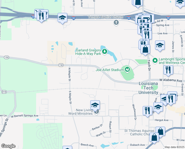 map of restaurants, bars, coffee shops, grocery stores, and more near 1823-2001 East Martin Luther King Junior Avenue in Ruston