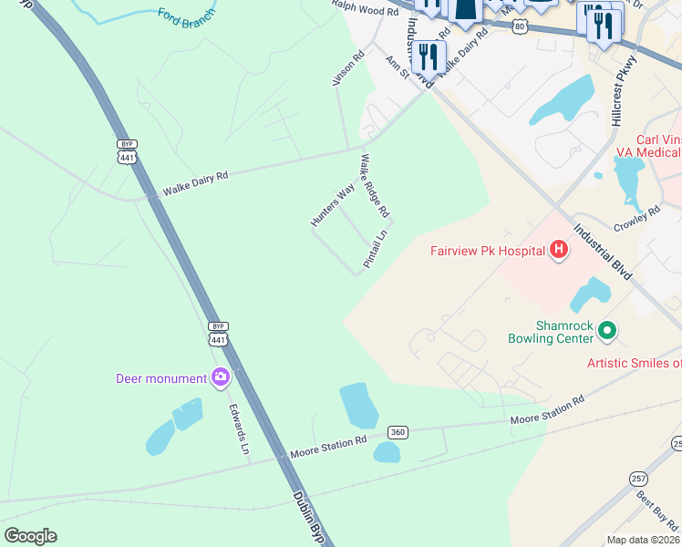 map of restaurants, bars, coffee shops, grocery stores, and more near 217 Hunters Way in Dublin