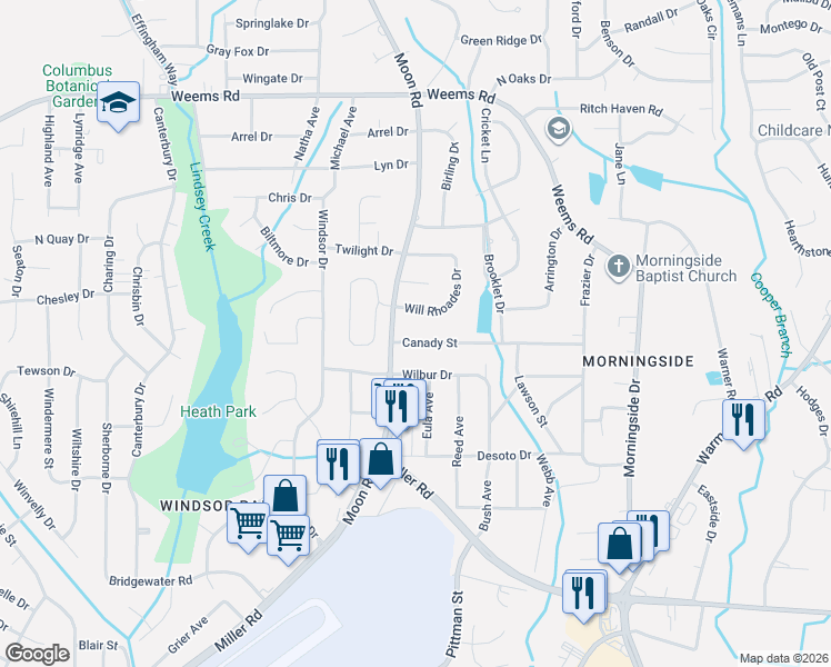 map of restaurants, bars, coffee shops, grocery stores, and more near 4021 Canady Street in Columbus