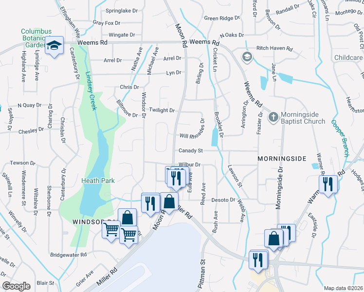 map of restaurants, bars, coffee shops, grocery stores, and more near 4021 Canady Street in Columbus