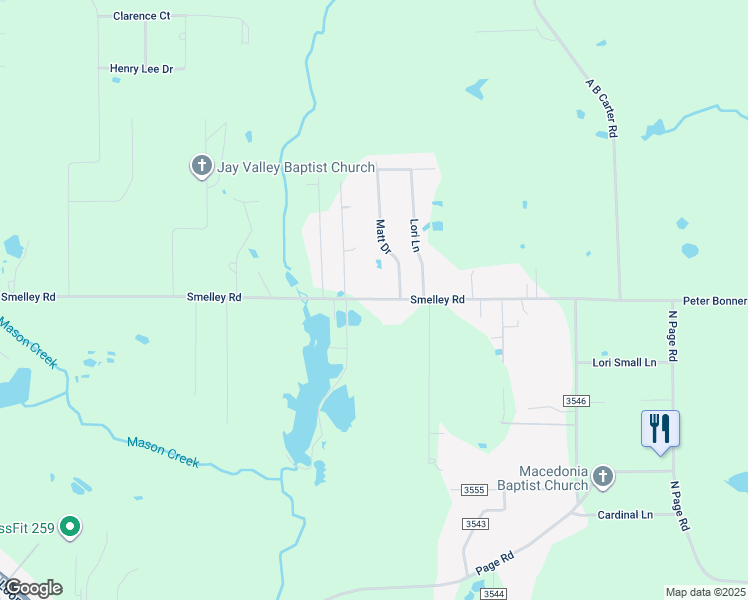 map of restaurants, bars, coffee shops, grocery stores, and more near Smelley Road in Longview