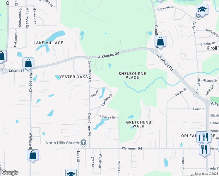 map of restaurants, bars, coffee shops, grocery stores, and more near 2202 Rainbow Drive in West Monroe