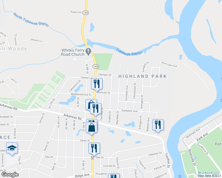 map of restaurants, bars, coffee shops, grocery stores, and more near 403 Gulpha Drive in West Monroe