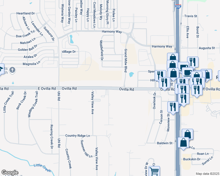 map of restaurants, bars, coffee shops, grocery stores, and more near 2600 Ovilla Road in Red Oak