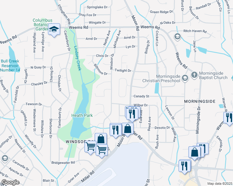 map of restaurants, bars, coffee shops, grocery stores, and more near 6156 Candlestick Loop in Columbus