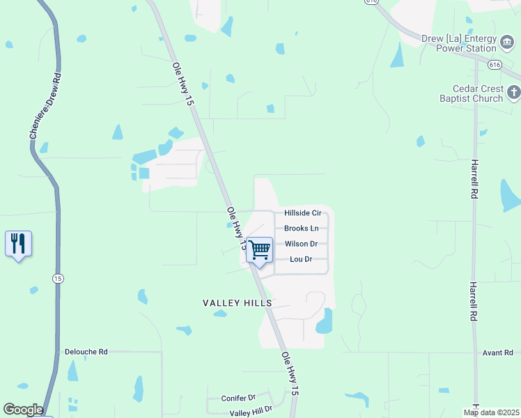 map of restaurants, bars, coffee shops, grocery stores, and more near 510 Hillside Park North in West Monroe