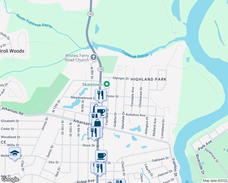 map of restaurants, bars, coffee shops, grocery stores, and more near 403 Gulpha Drive in West Monroe