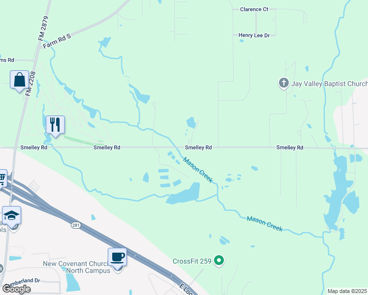 map of restaurants, bars, coffee shops, grocery stores, and more near 3172 Smelley Road in Longview