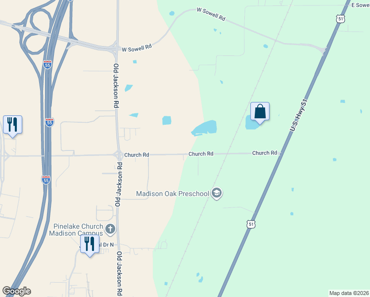 map of restaurants, bars, coffee shops, grocery stores, and more near 577 Church Road in Madison