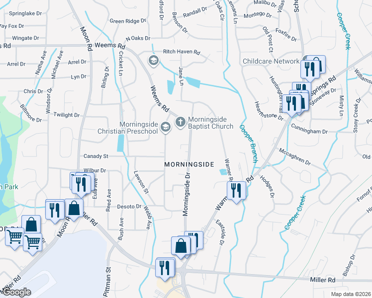 map of restaurants, bars, coffee shops, grocery stores, and more near 6023 Morningside Drive in Columbus
