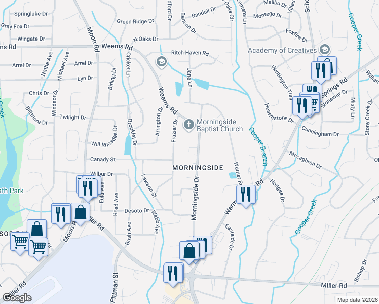 map of restaurants, bars, coffee shops, grocery stores, and more near 6023 Morningside Drive in Columbus