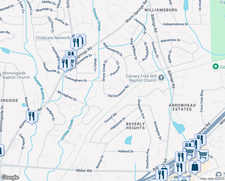 map of restaurants, bars, coffee shops, grocery stores, and more near 5402 Colony Drive in Columbus