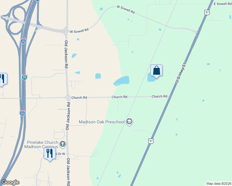 map of restaurants, bars, coffee shops, grocery stores, and more near 577 Church Road in Madison