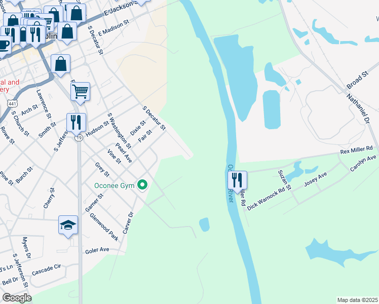 map of restaurants, bars, coffee shops, grocery stores, and more near 625 South Decatur Street in Dublin