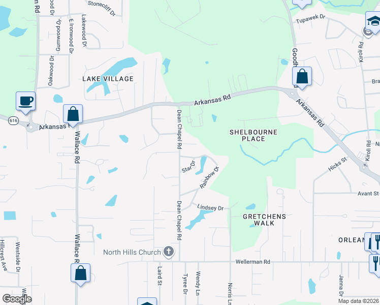 map of restaurants, bars, coffee shops, grocery stores, and more near 2300 Rainbow Drive in West Monroe