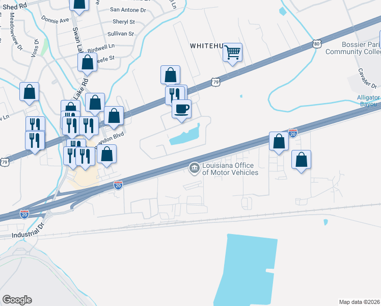 map of restaurants, bars, coffee shops, grocery stores, and more near 4908 Industrial Drive Extension in Bossier City