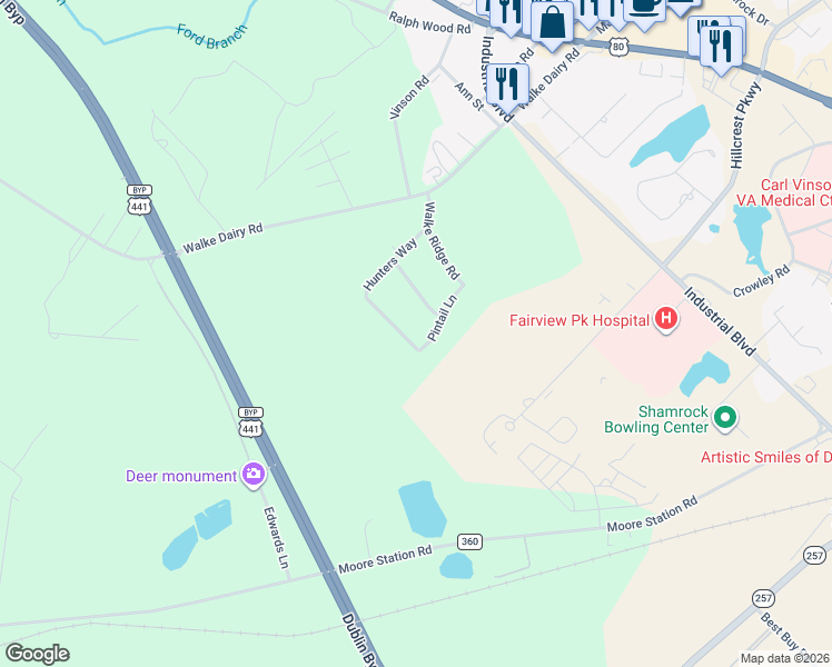 map of restaurants, bars, coffee shops, grocery stores, and more near 217 Hunters Way in Dublin