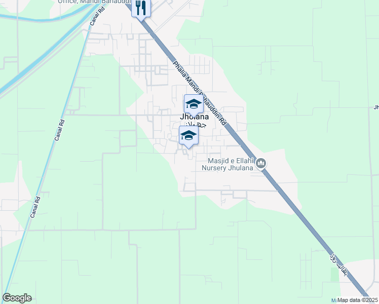 map of restaurants, bars, coffee shops, grocery stores, and more near Phalia Mandi Bahauddin Road in Jholana