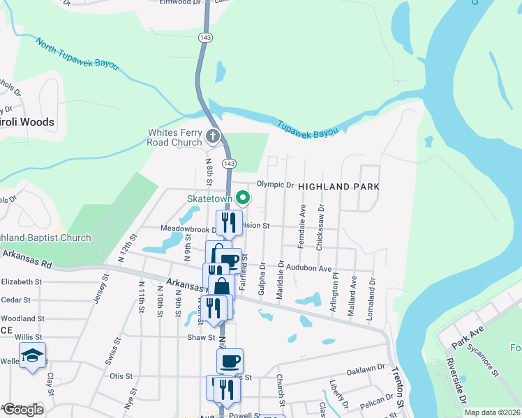 map of restaurants, bars, coffee shops, grocery stores, and more near 403 Gulpha Drive in West Monroe