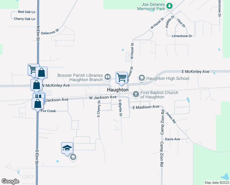 map of restaurants, bars, coffee shops, grocery stores, and more near in Haughton
